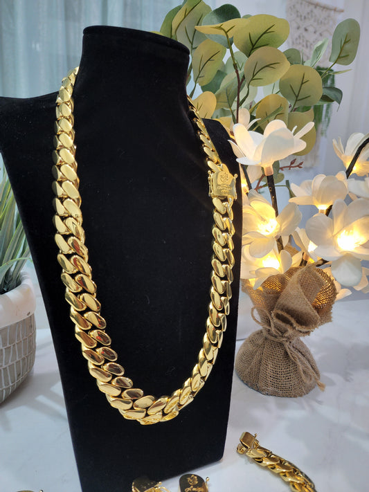 Set Cadena Miami Cuban y Brazalete 20mm PVD, Hechas a Mano(Eslabón Pegado)