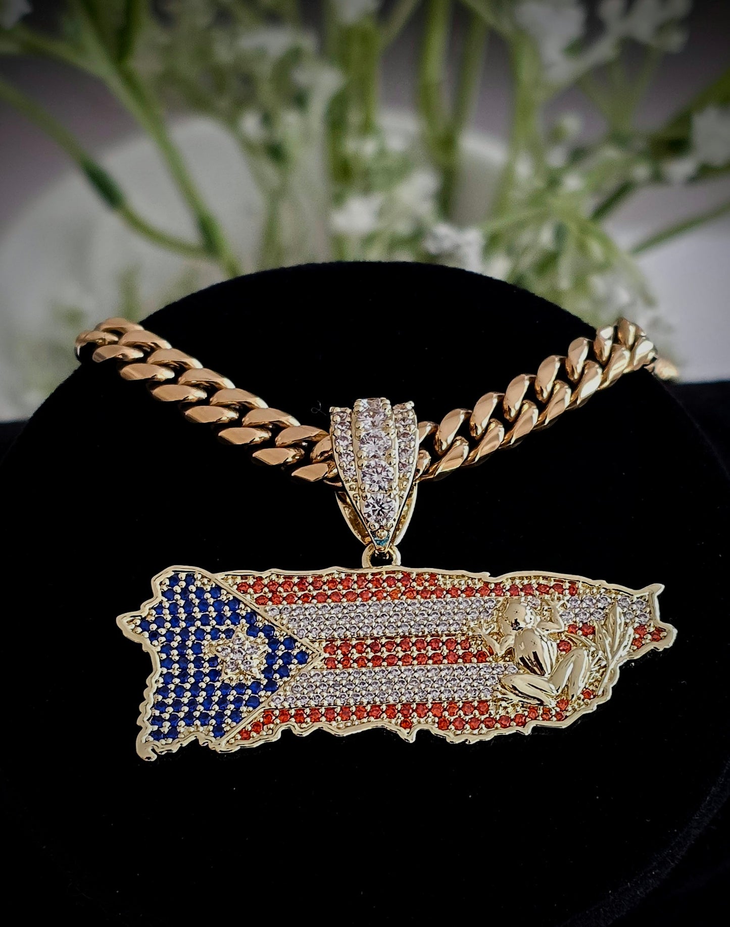 Bello Charm de Puerto Rico a Color con Cadena Stainless Steel PVD. (1 Año de Garantía)