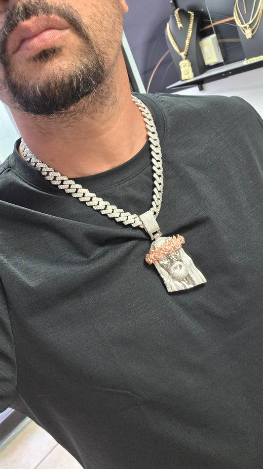 Ice Cuban Silver 15mm x 22" + Charm Jesus