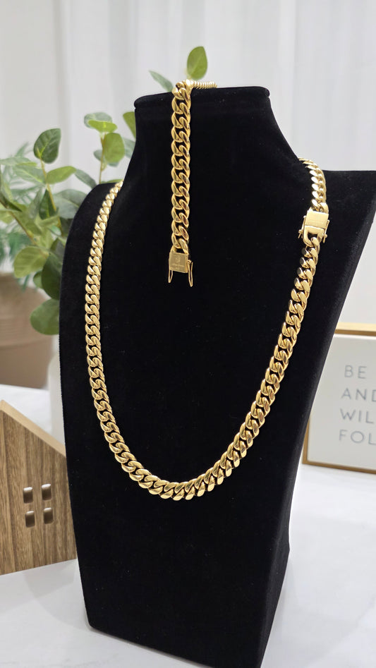 Set Cubana 10mm Stainless steel PVD con Brazalete Gratis,1 Año de Garantía