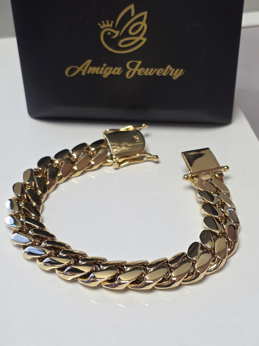 Brazalete Miami Cuban 15MM (PVD PREMIUM )Hechas a Mano (Eslabón Pegado)