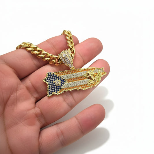 Bello Charm de Puerto Rico a Color con Cadena Stainless Steel PVD. (1 Año de Garantía)