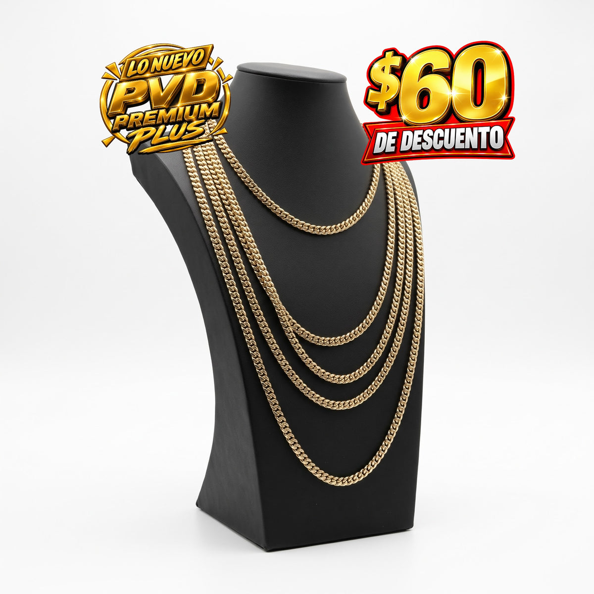 OFERTA DEL MES $60 Descuento             Set 6mm PVD Premium Plus      Hechas a Mano Eslabón Pegado      1 Año de Garantía