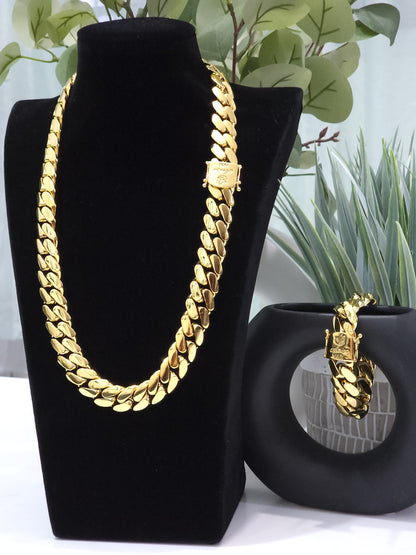 Set Cadena Miami Cuban y Brazalete 20mm PVD, Hechas a Mano(Eslabón Pegado)