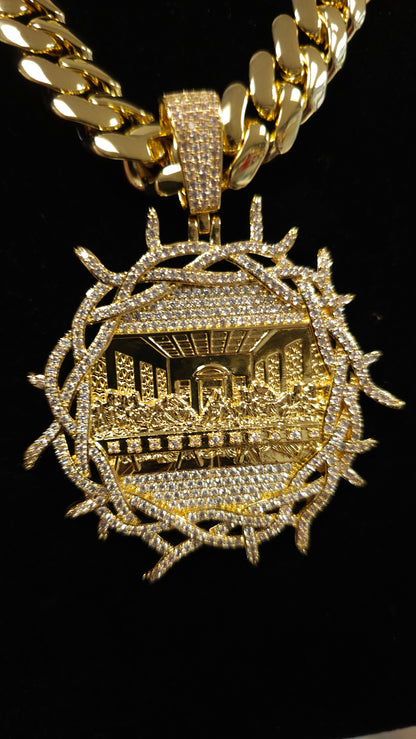 Set Cubana 14mm x 24" PVD Hechas a Mano + Charm Última Cena                  (Eslabón Pegado)