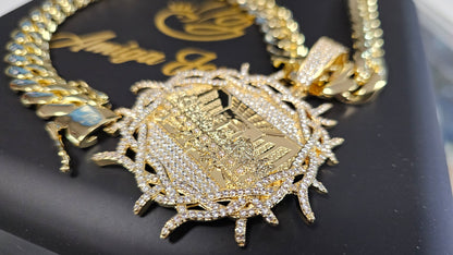 Set Cubana 14mm x 24" PVD Hechas a Mano + Charm Última Cena                  (Eslabón Pegado)