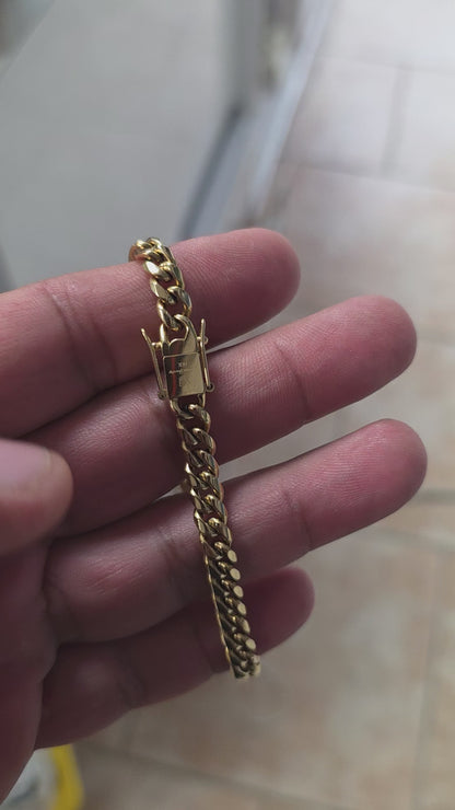 Brazalete Miami Cuban 6MM  Stainless Steel PVD, Color 14k Real 1 Año de Garantía