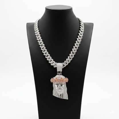 Ice Cuban Silver 15mm x 22" + Charm Jesus