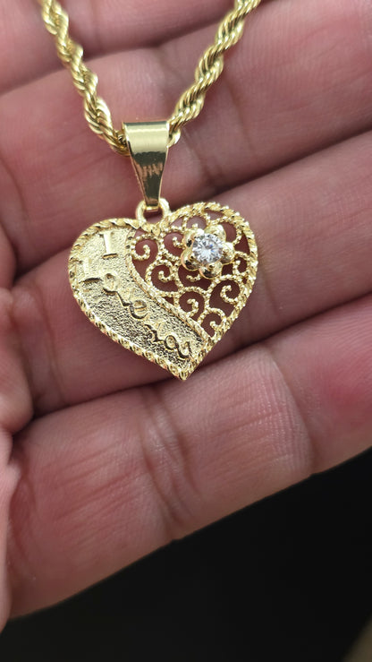 Soga 3mm PVD Stainless steel + Pendant de Corazón ( I Love You )