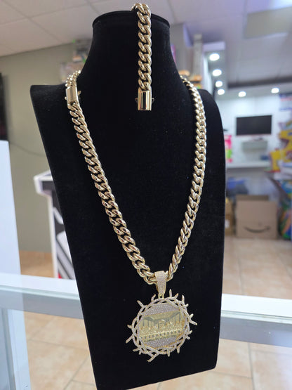 Set Cubana Stainless Steel PVD 12mm+Charm de La Última Cena                                              1 Año de Garantía+Color 14K Real