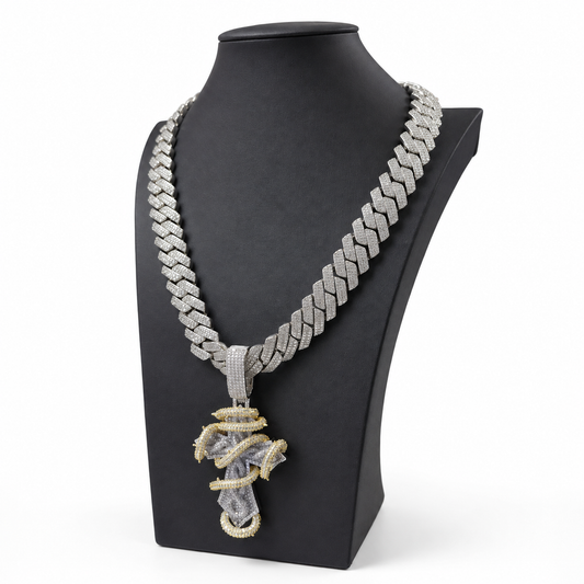Ice Cuban Silver 20mm x 24" + Crucifijo