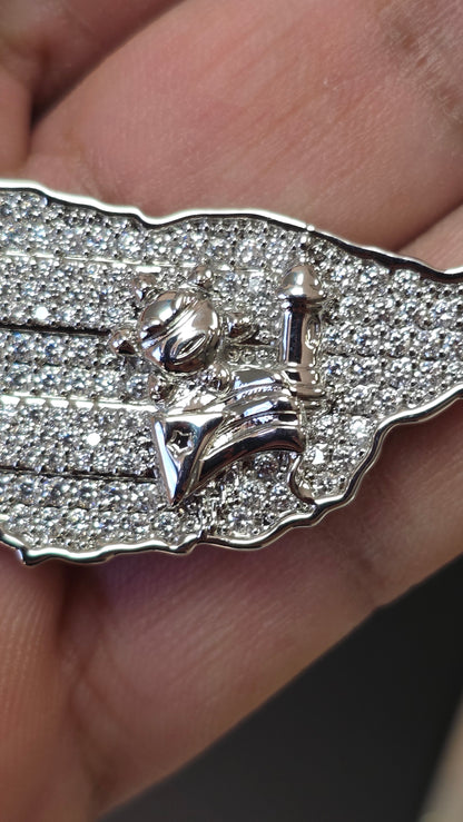 Cubana 8mm x 24" + Charm de Puerto Rico 2.5"  Stainless Steel (Plateado)