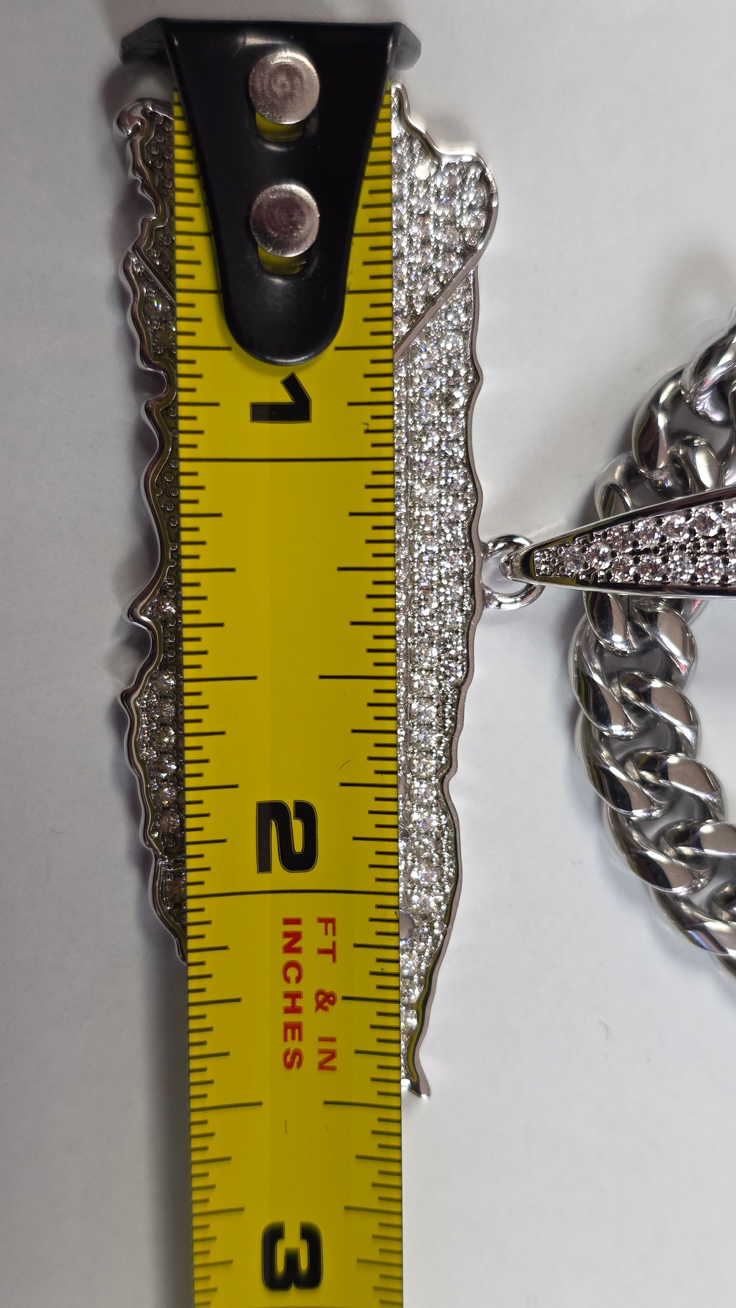 Cubana 8mm x 24" + Charm de Puerto Rico 2.5"  Stainless Steel (Plateado)