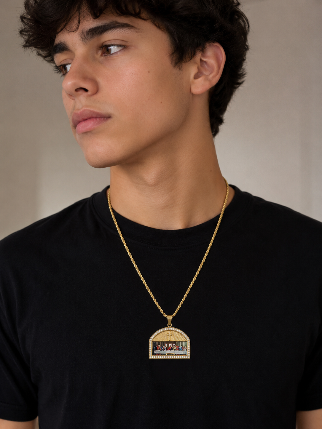 Hermoso collar de soga 3mm+ la Última cena Stainless Steel PVD (Uso Diario) 1 Año de Garantía