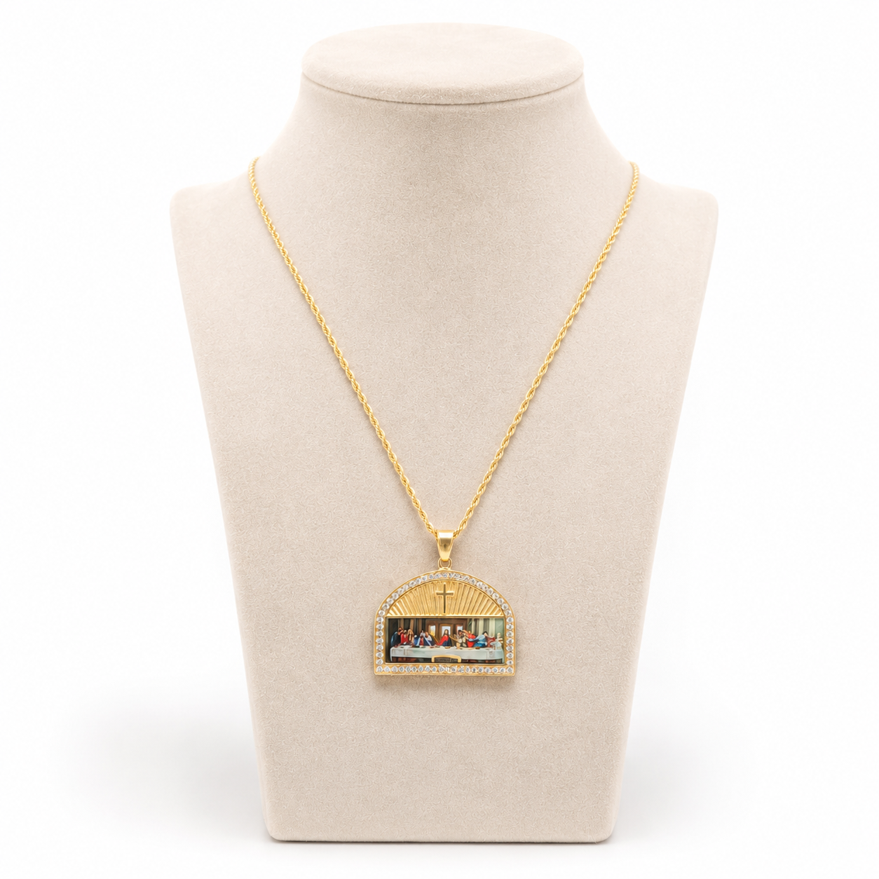 Hermoso collar de soga 3mm+ la Última cena Stainless Steel PVD (Uso Diario) 1 Año de Garantía