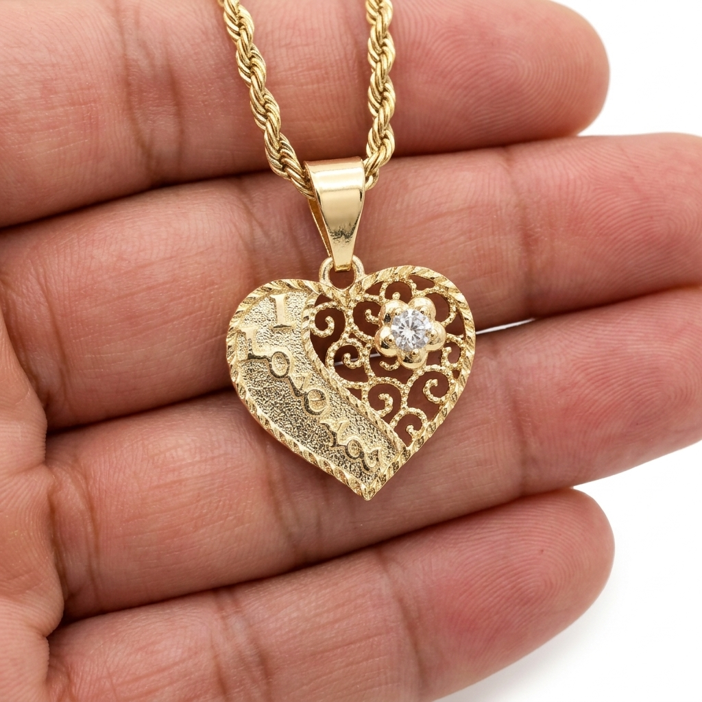 Soga 3mm PVD Stainless steel + Pendant de Corazón ( I Love You )