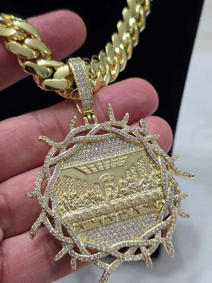 Set Cubana 14mm x 24" PVD Hechas a Mano + Charm Última Cena                  (Eslabón Pegado)