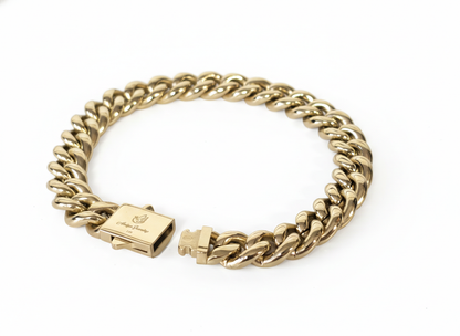 Brazalete Miami Cuban 10MM  Stainless Steel PVD, Color 14k Real 1 Año de Garantía