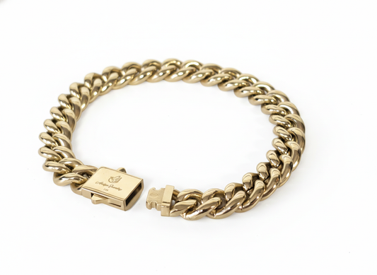 Brazalete Miami Cuban 10MM  Stainless Steel PVD, Color 14k Real 1 Año de Garantía