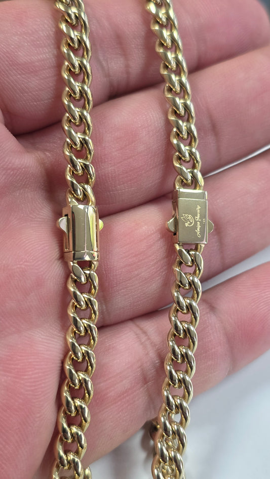 Cadena Miami Cuban 6mm + Brazalete Gratis. Color 14K Real                         ( 1 año de Garantía)