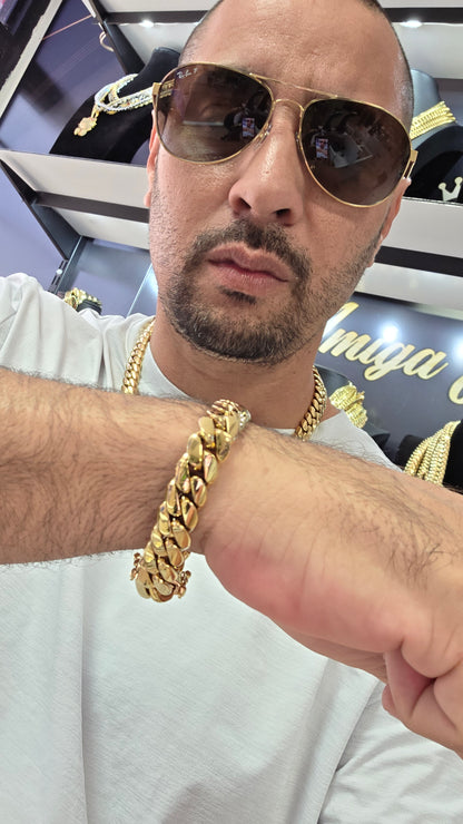 Lo Nuevo PVD Premium Xtreme Cubana Miami Cuban 12MM Hechas a Mano                   (Eslabón Pegado) Preventa