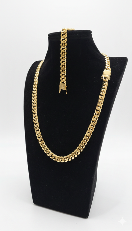 Set Cubana 10mm Stainless steel PVD con Brazalete Gratis,1 Año de Garantía