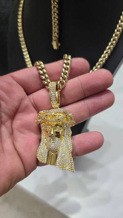 Set Cubana Stainless Steel PVD 8mm+Charm de Jesús                                             1 Año de Garantía+Color 14K Real