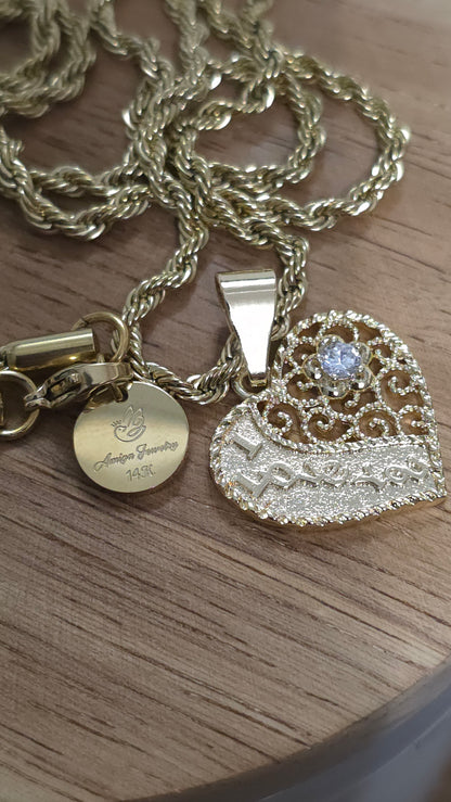 Soga 3mm PVD Stainless steel + Pendant de Corazón ( I Love You )