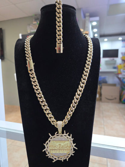 Set Cubana Stainless Steel PVD 12mm+Charm de La Última Cena                                              1 Año de Garantía+Color 14K Real
