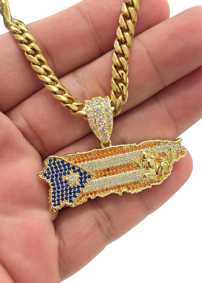 Bello Charm de Puerto Rico a Color con Cadena Stainless Steel PVD.       (1 Año de Garantía)