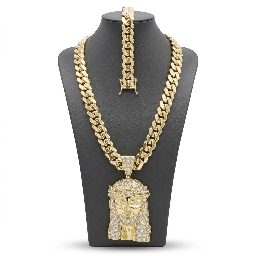 Set de 20mm + Charm Jesús  de 6"     Hechas a Mano PVD