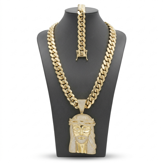 Set de 20mm + Charm Jesús  de 6"     Hechas a Mano PVD