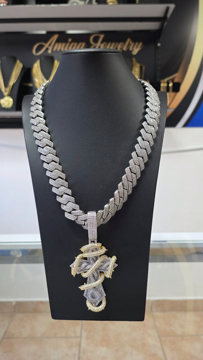 Ice Cuban Silver 20mm x 24" + Crucifijo