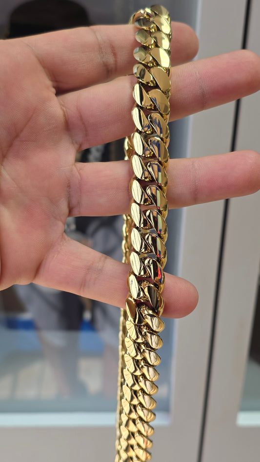 Nuevo PVD Premium Xtreme Cubana Miami Cuban 15MM Hechas a Mano                   (Eslabón Pegado)