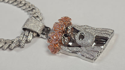 Ice Cuban Silver 15mm x 22" + Charm Jesus
