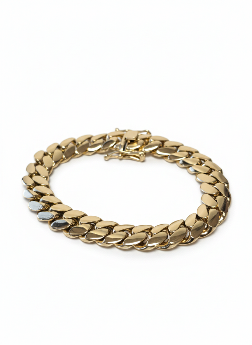 Brazalete Miami Cuban 12MM (PVD PREMIUM )Hechas a Mano  (Eslabón Pegado)