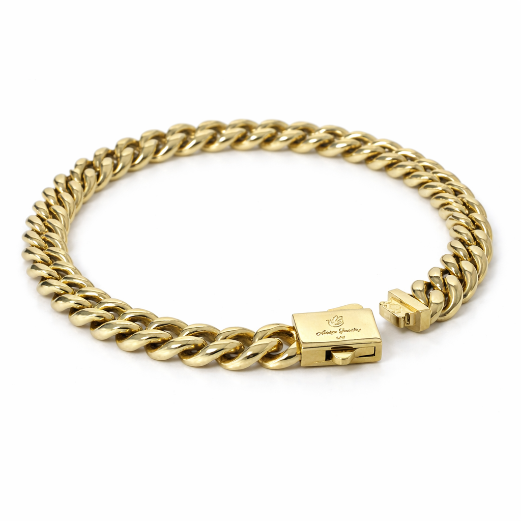 Brazalete Miami Cuban 8MM  Stainless Steel PVD, Color 14k Real 1 Año de Garantía