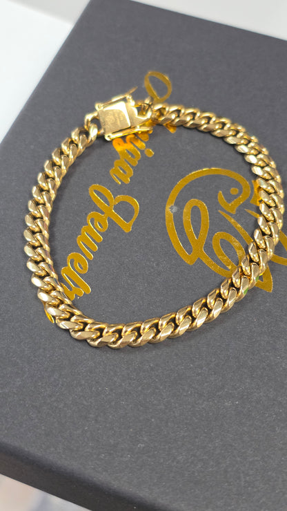 Brazalete Miami Cuban 6MM  Stainless Steel PVD, Color 14k Real 1 Año de Garantía