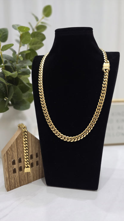 Set Cubana 10mm Stainless steel PVD con Brazalete Gratis,1 Año de Garantía
