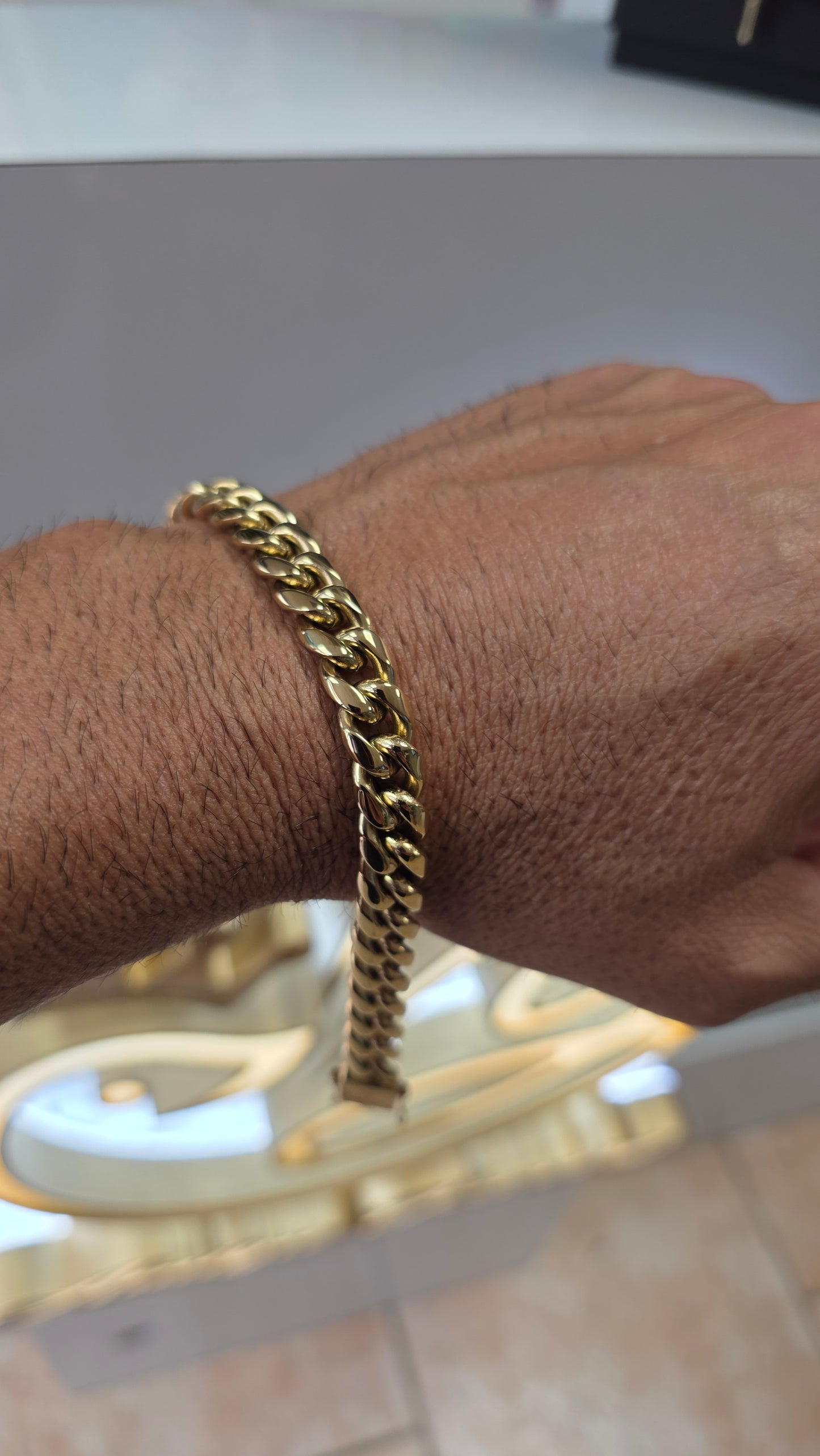 Brazalete Miami Cuban 10MM  Stainless Steel PVD, Color 14k Real 1 Año de Garantía