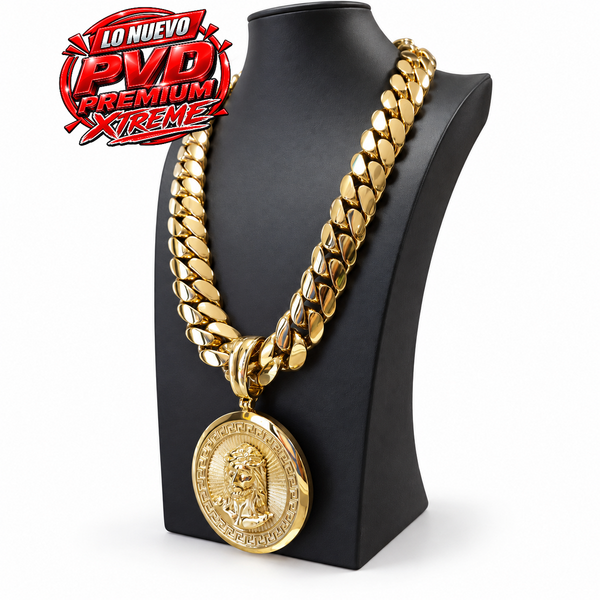 Nuevo PVD Premium Xtreme Cubana Miami Cuban 22MM +        Dije de Jesús ,Hechas a Mano                   (Eslabón Pegado)