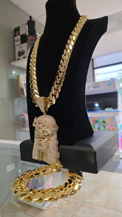 Set Cadena Miami Cuban y Brazalete+ Charm, 20mm PVD, Hechas a Mano(Eslabón Pegado)