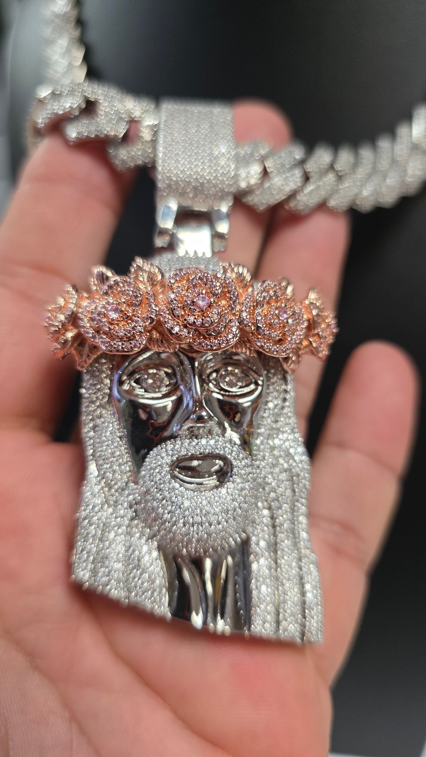 Ice Cuban Silver 15mm x 22" + Charm Jesus