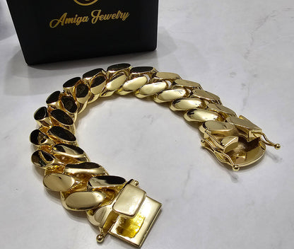 (Brazalete Miami Cuban 30MM x 9" PVD, Hechas a Mano  (Eslabón Pegado)