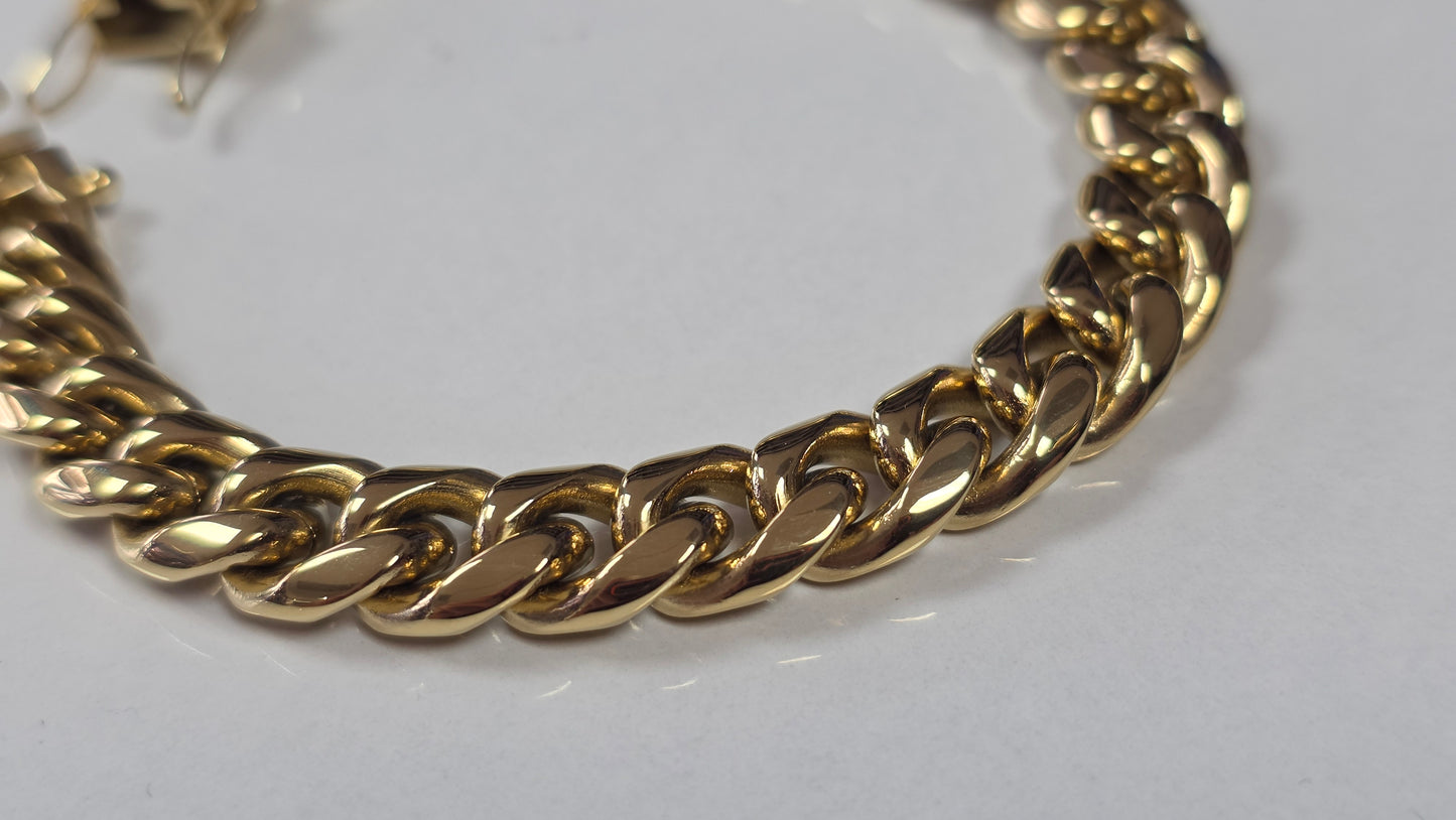 Brazalete Miami Cuban 10MM  Stainless Steel PVD, Color 14k Real 1 Año de Garantía
