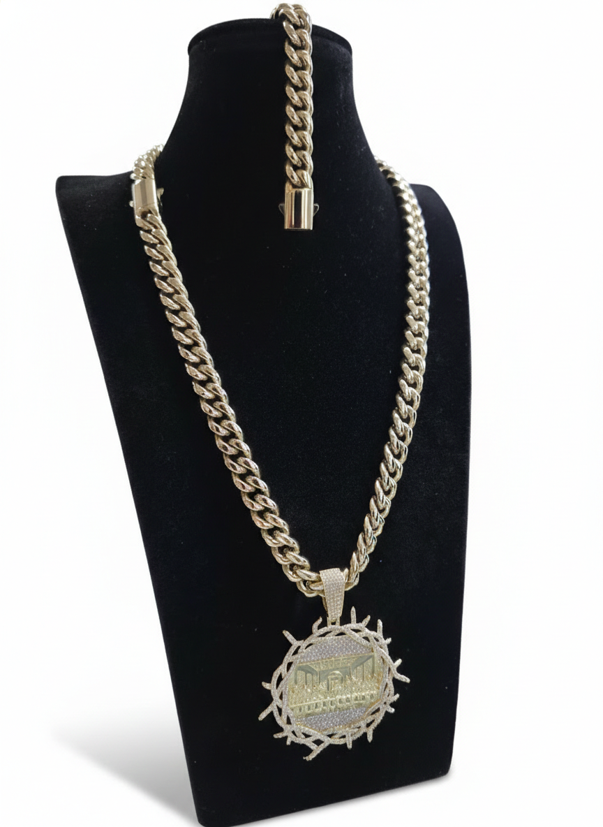 Set Cubana Stainless Steel PVD 12mm+Charm de La Última Cena                                              1 Año de Garantía+Color 14K Real