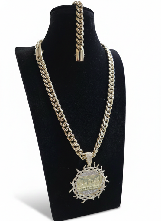 Set Cubana Stainless Steel PVD 12mm+Charm de La Última Cena                                              1 Año de Garantía+Color 14K Real