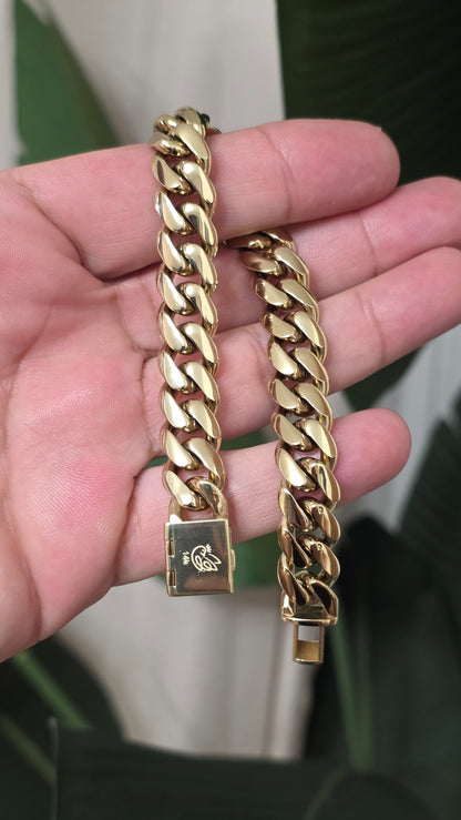 Miami Cuban 12MM                     PVD PREMIUM Plus Hechas a Mano  (Eslabón Pegado)                               1 Año de Garantía