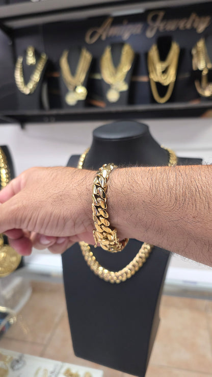 Brazalete Miami Cuban 12MM PVD Premium Xtreme Hechas a Mano (Eslabón Pegado)
