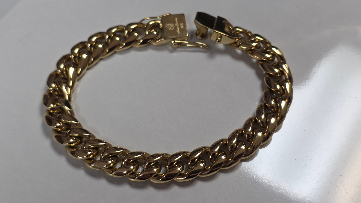 Brazalete Miami Cuban 10MM  Stainless Steel PVD, Color 14k Real 1 Año de Garantía
